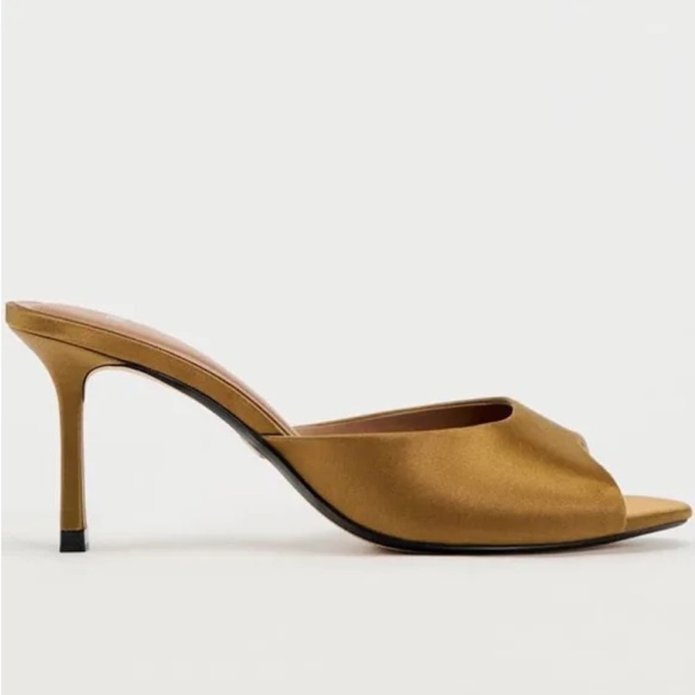 Zara kitten heel peep toe slide - bronze satin
